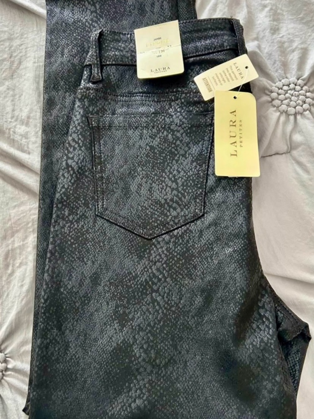 Laura Petite Black Snake-Texture Skinny Jeans
